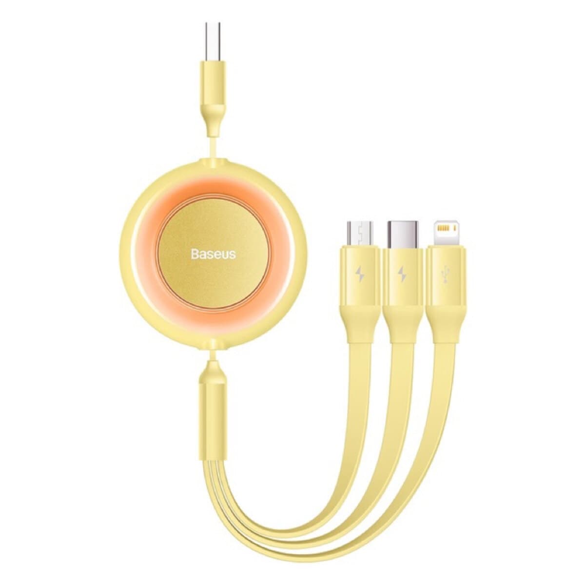 Кабель Baseus Bright Mirror 2 Series Retractable 3-in-1 Fast Charging Data Cable USB to Micro-USB+Lightning+Type-C 3.5A 1.1m Yellow (CAMJ010011)