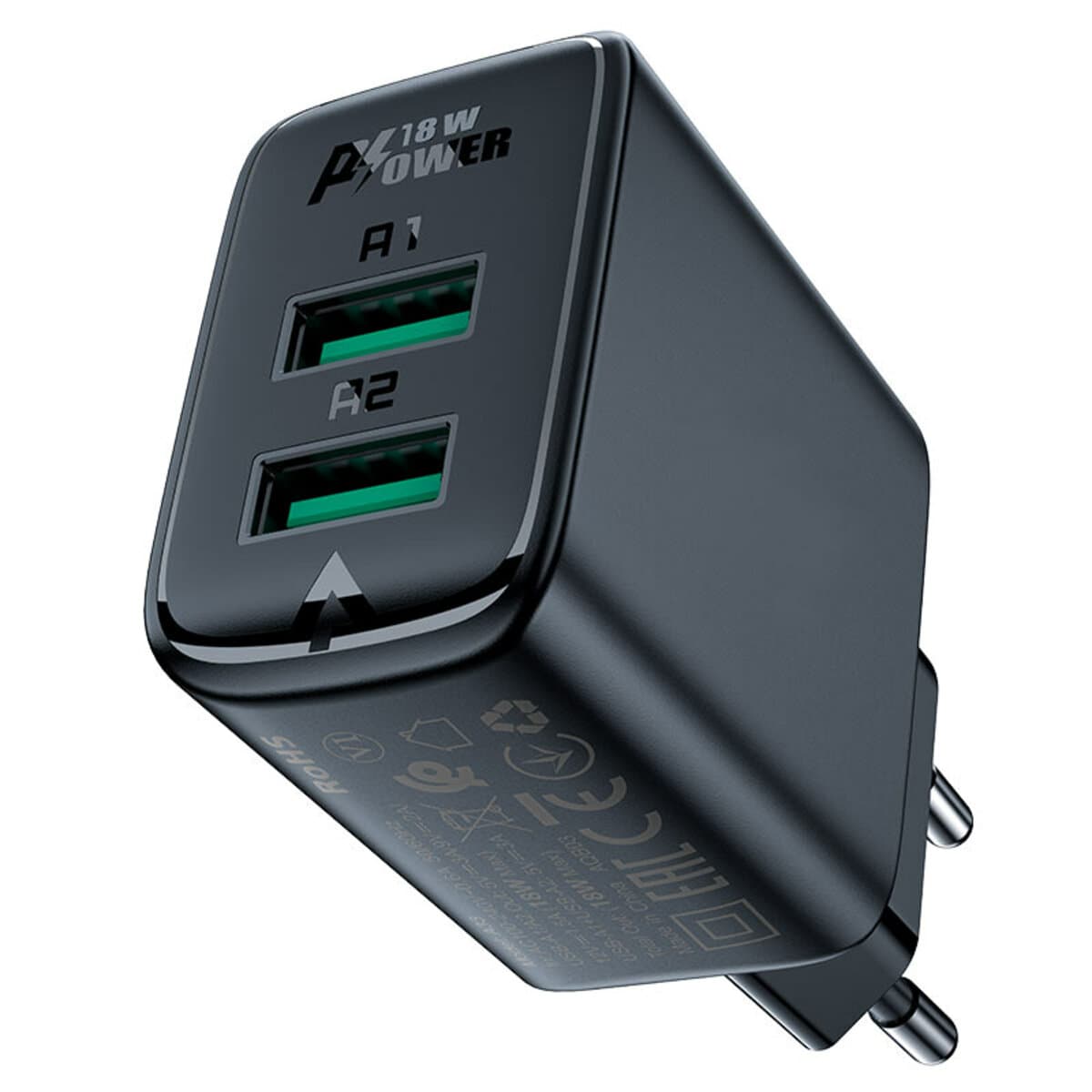 Зарядний пристрій ACEFAST A33 QC18W 2xUSB dual port charger 18W Black (AFA33B)