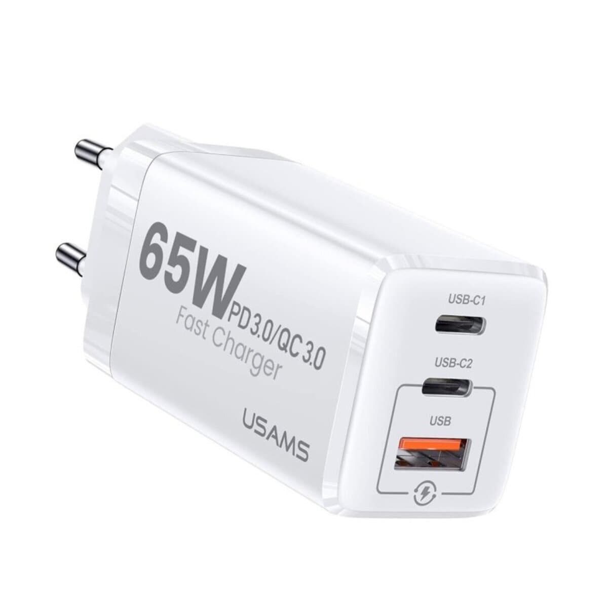 Зарядний пристрій Usams US-CC110 T33 65W USB+2xType-C Ports GaN Mini Fast Charger White (CC110TC02)