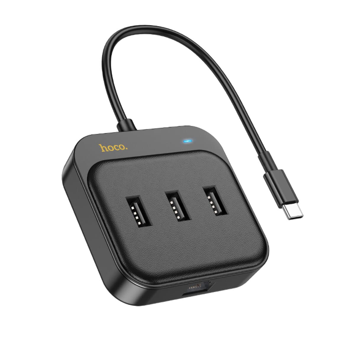 USB-хаб HOCO HB35 Easy link 4-in-1 100 Mbps Ethernet Adapter Type-C для USB2.0x3+RJ45 20см Black