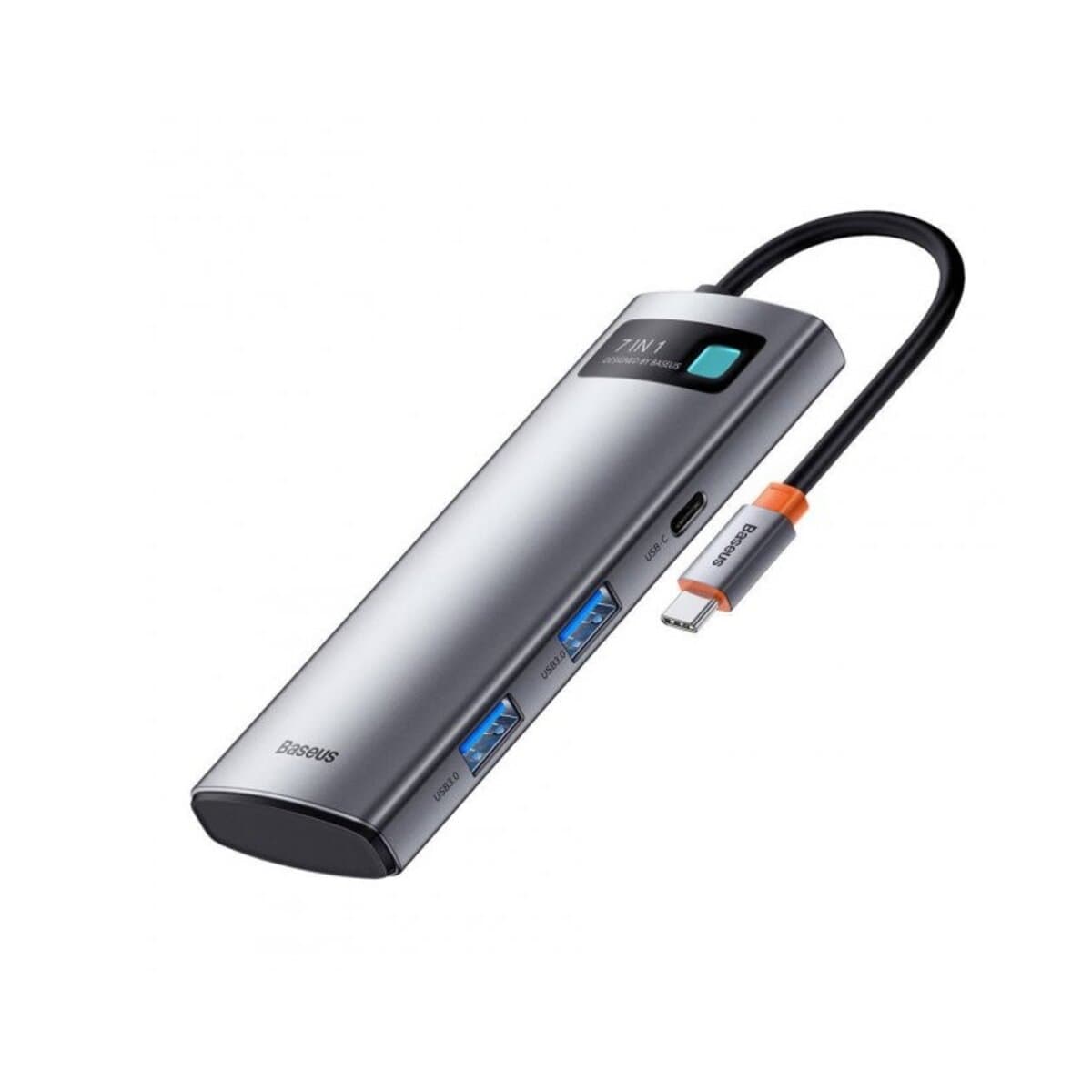 USB-хаб Baseus Metal Gleam Series 7-in-1 Multifunctional Type-C HUB Docking Station Type-C to HDMI*1+USB3.0*2+USB-C*1+PD*1+SD/TF*1 Grey (WKWG020113)