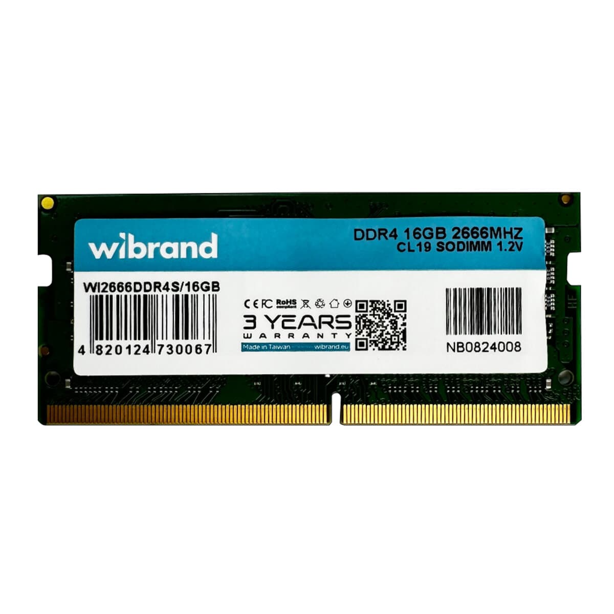 Оперативна пам'ять Wibrand 16GB DDR4 2666MHz CL19 SODIMM (WI2666DDR4S/16GB)