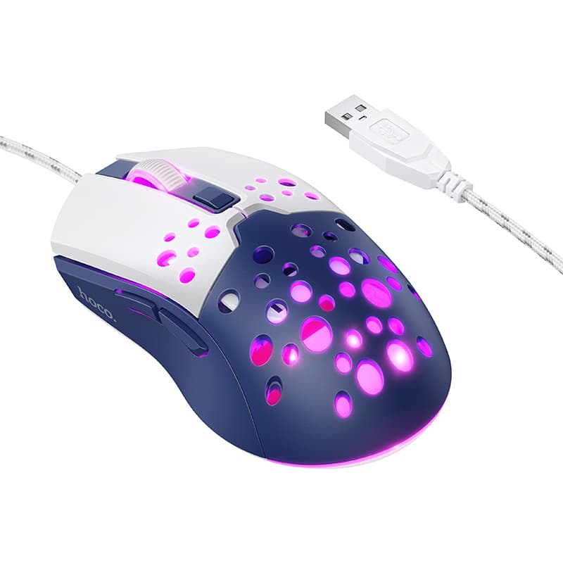 Дротова ігрова мишка HOCO GM51 Sky luminous gaming wired mouse 3600dpi USB White-Blue