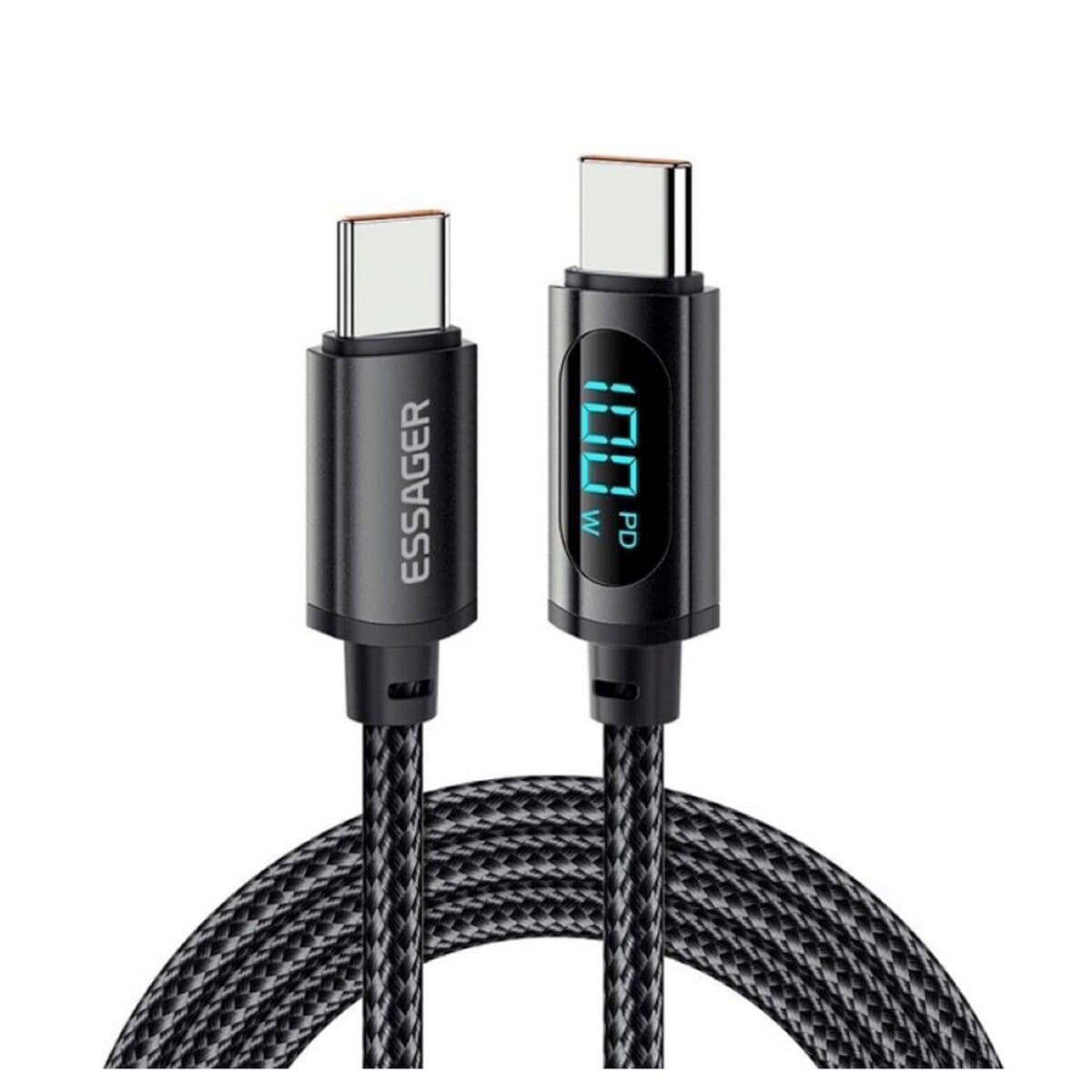 Кабель Essager Enjoy LED Digital Display USB Charging Cable Type C to Type C 100W 5A 1m Black (EXCTT1-XY01-P)