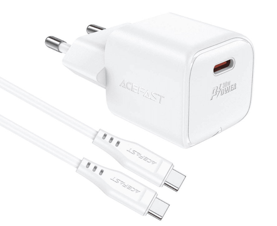 Зарядний пристрій ACEFAST A77 mini PD30W GaN single USB-C charger set C3-03 White