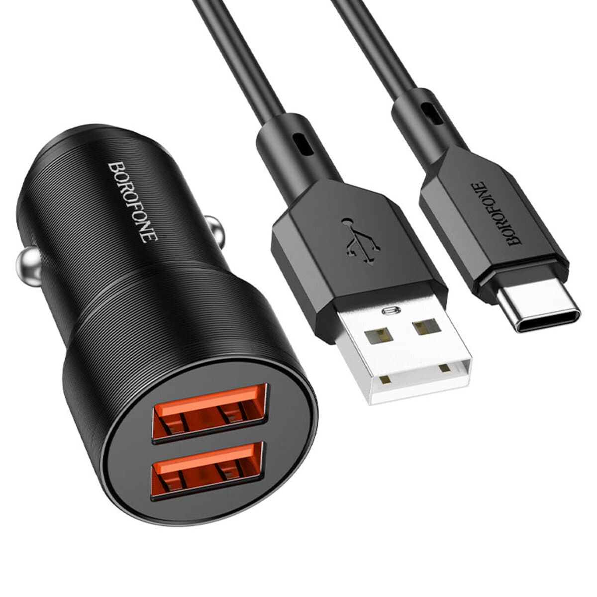 Автомобильное зарядное устройство BOROFONE BZ19 Wisdom dual port car charger set USB to Type-C cable Black (BZ19CB)