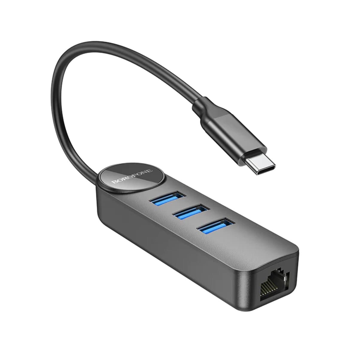 USB-хаб Borofone DH6 Erudite 4-in-1 Gigabit Ethernet Adapte (Type-C to USB3.0*3+RJ45 20см Black