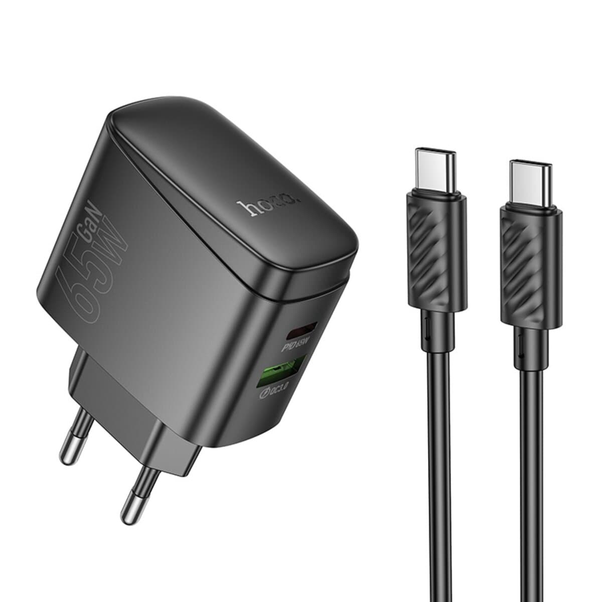 Зарядное устройство HOCO CS63A Bright PD65W 1xUSB 1xType-C charger set Type-C to Type-C cable EU Black