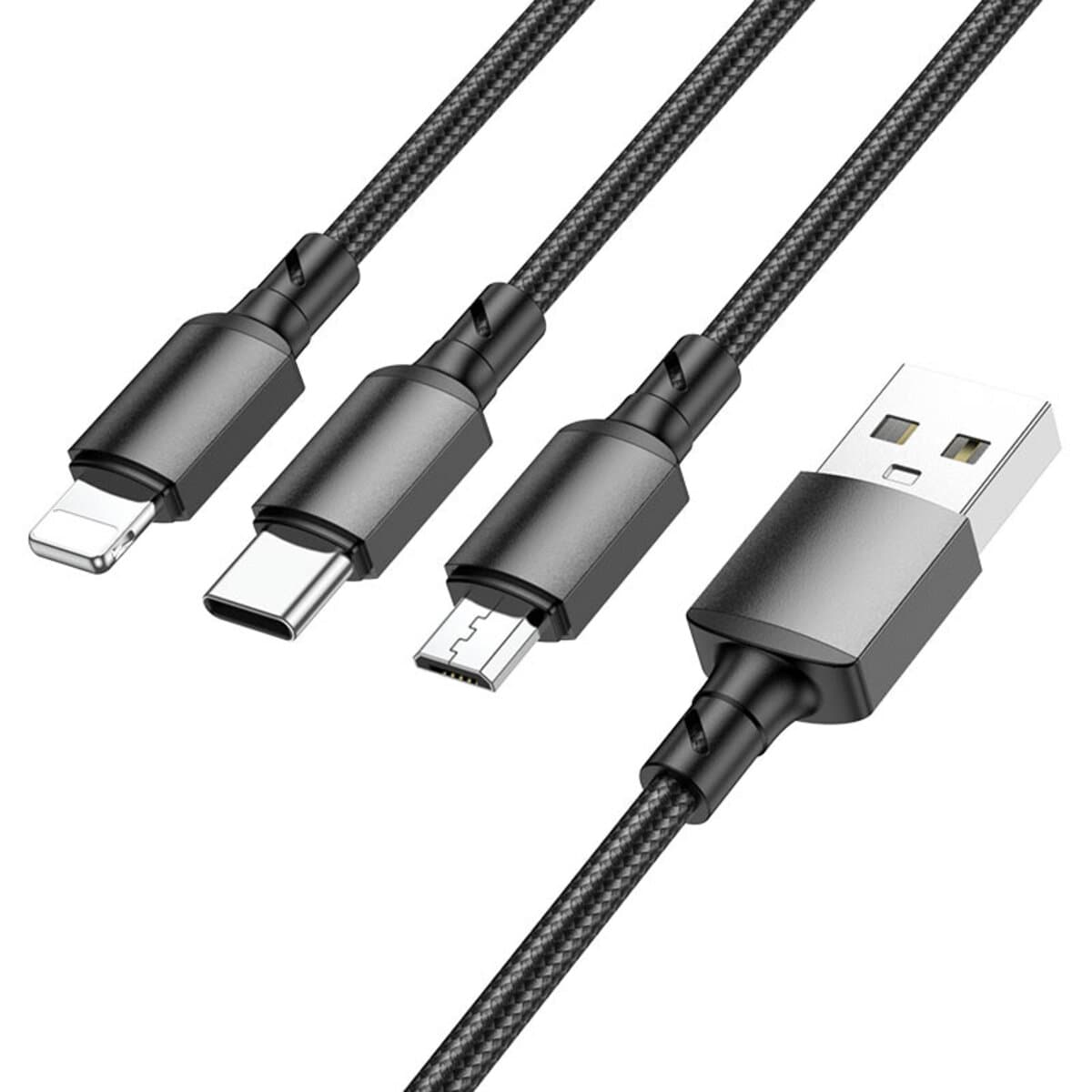 Кабель BOROFONE BX72 3-in-1 charging cable USB to Lightning+Type-C+Micro-USB Black (BX72LUMB)