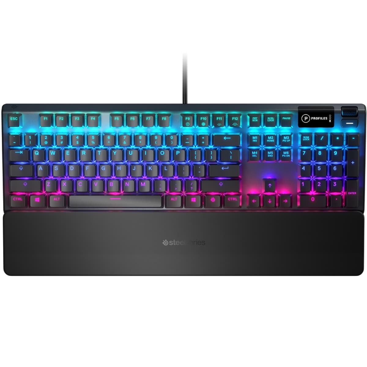 Дротова ігрова клавіатура SteelSeries Apex 5 Blue Switch UA OLED Smart Display RGB USB Black (64532)