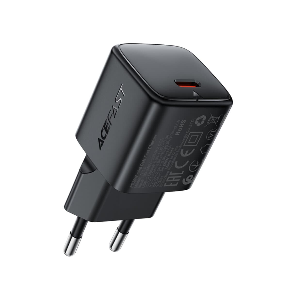 Зарядний пристрій ACEFAST A118 PD30W mini GaN Type-C fast charger 3A Black