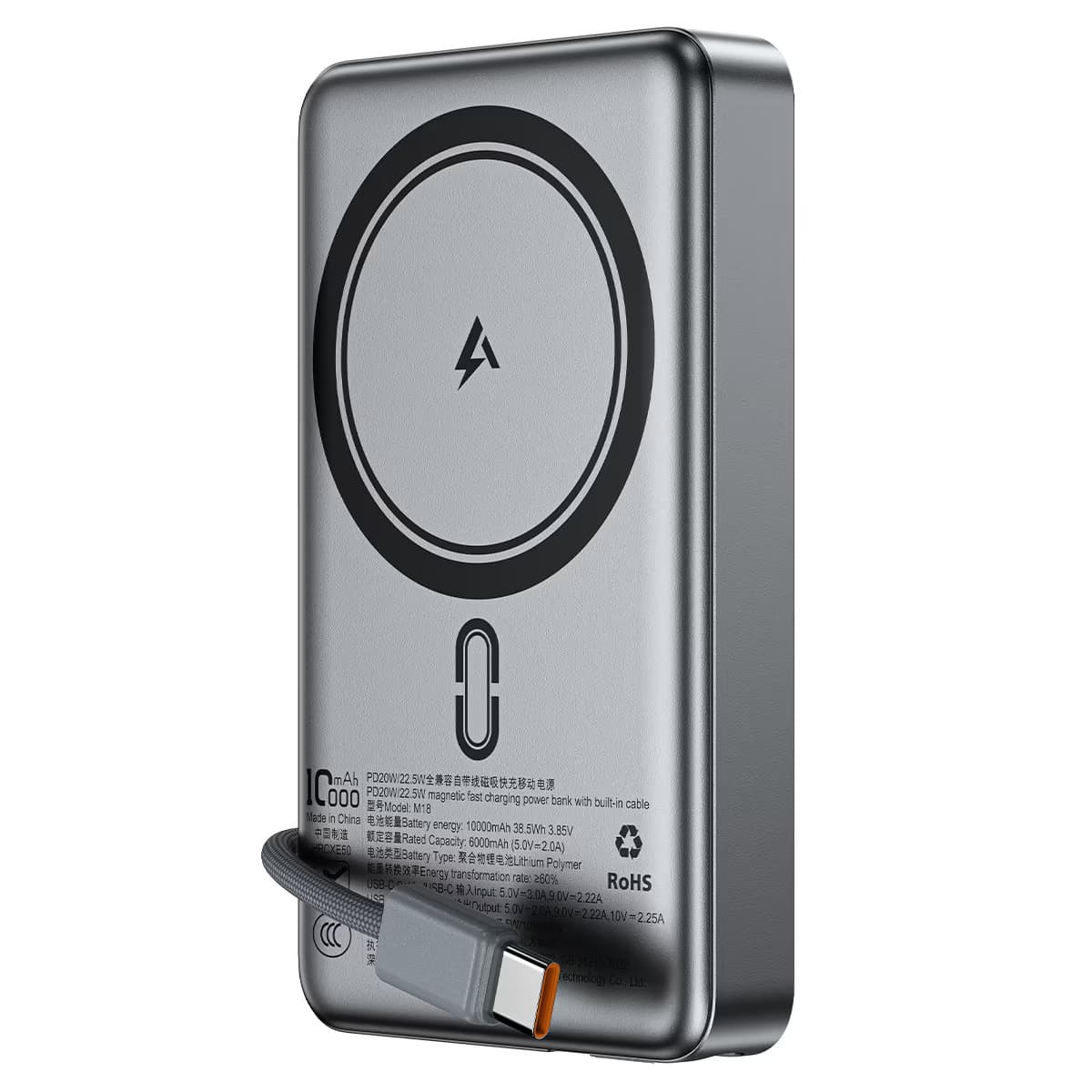 Powerbank павербанк УМБ ACEFAST M18 10000mAh PD20W/22.5W magnetic fast charging with built-in cable Black