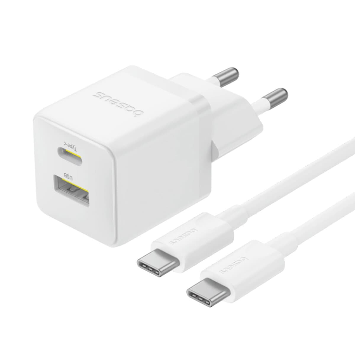 Зарядний пристрій Baseus Palm Fast Charger 1xType-C 1xUSB 30W EU with Type-C to Type-C cable 60W 20V 3A 1m White (P1011160A213-01)