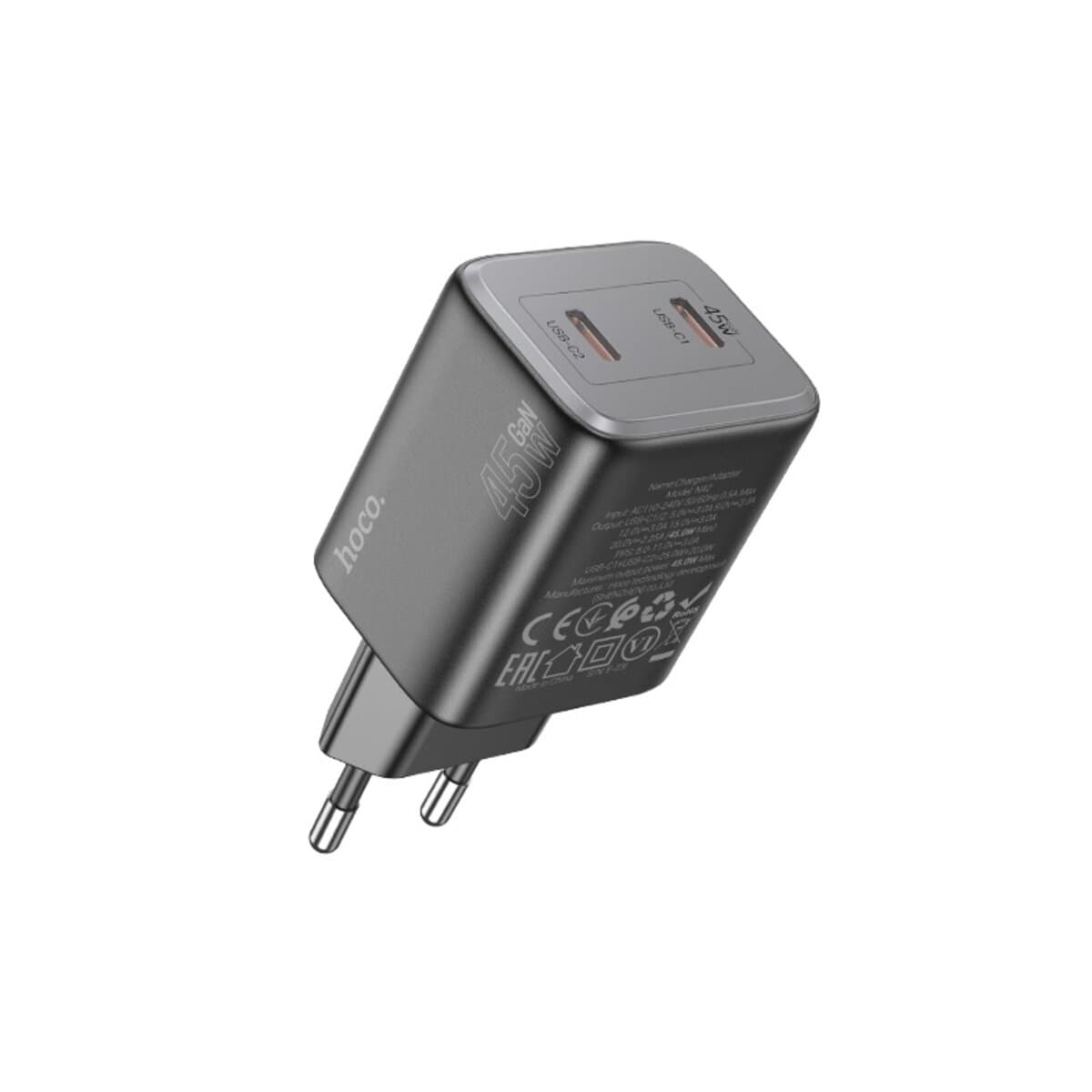 Зарядное устройство HOCO N42 Elogiado dual-port PD45W 2xType-C charger Black