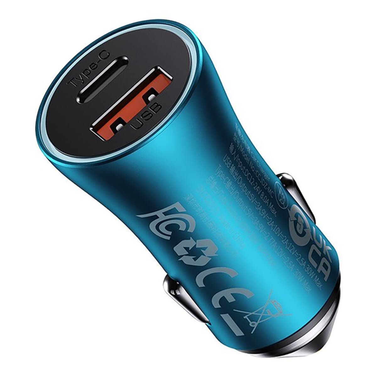 Автомобильное зарядное устройство Baseus Golden Contactor Max Dual Fast Charger Car Charger 1xUSB 1xType-C 60W Blue (CGJM000103)