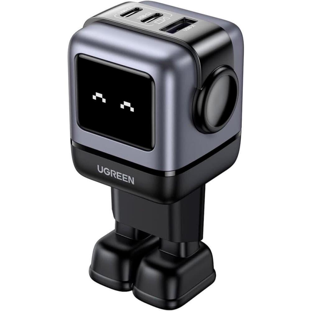 Зарядний пристрій Ugreen CD361 Robot tech 65W 2xType-C 1xUSB Gan Fast Charger Grey (25685B)