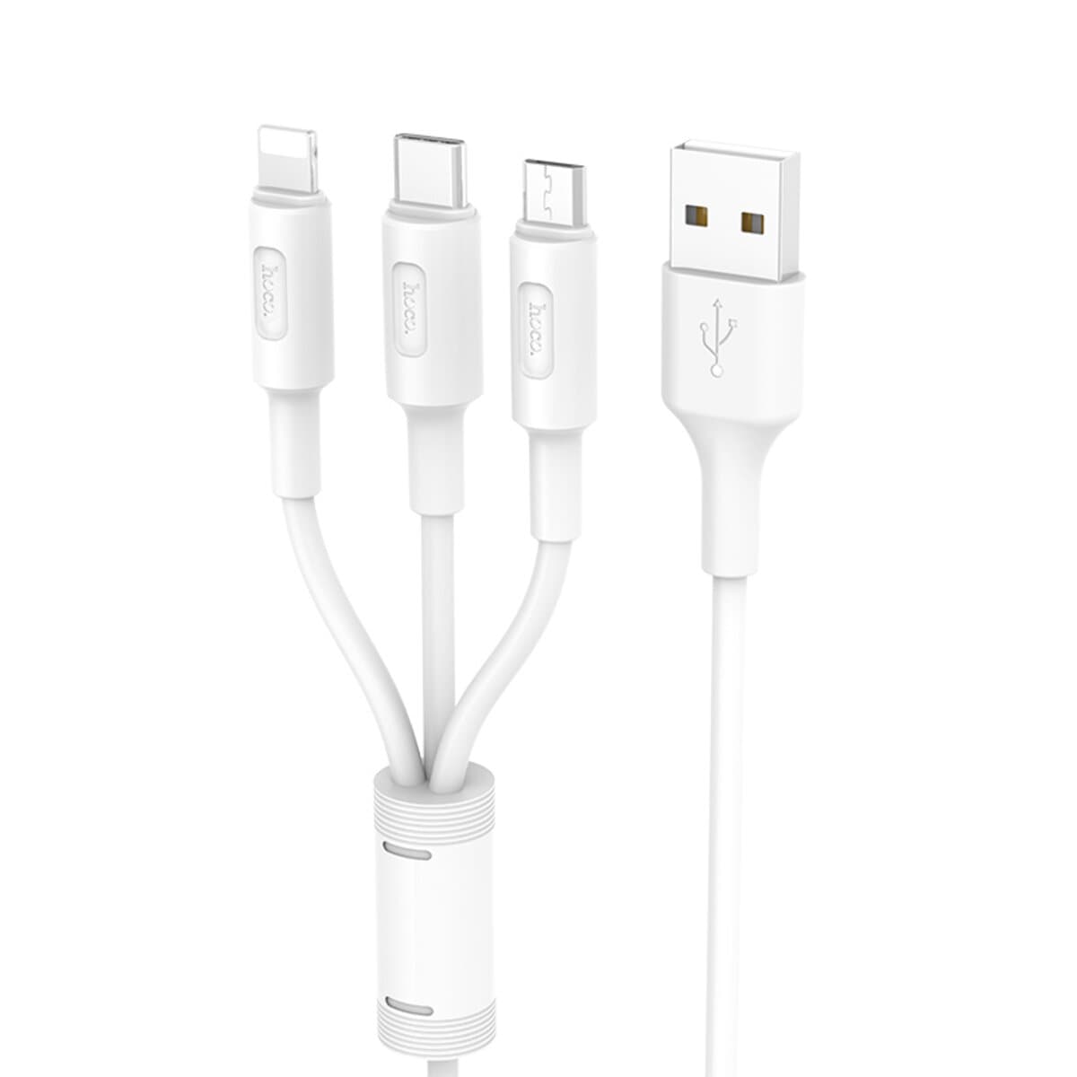 Кабель HOCO X25 USB to Lightning+Type-C+Micro-USB 3в1 2A 1m PVC connectors White