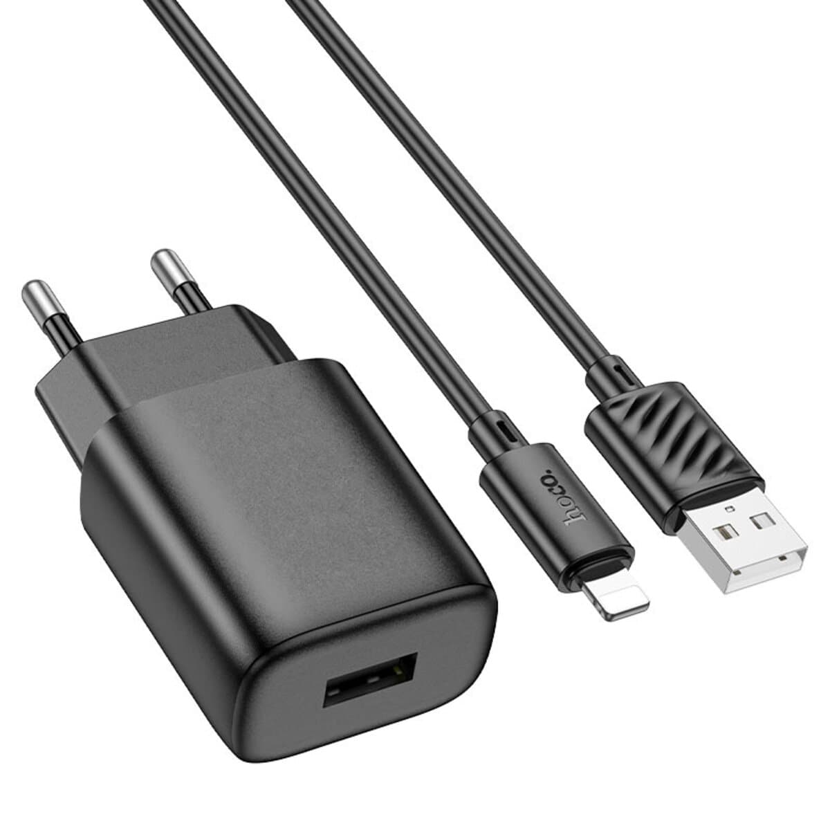 Зарядное устройство HOCO C134A Solid single-port charger set USB to Lightning cable EU Black