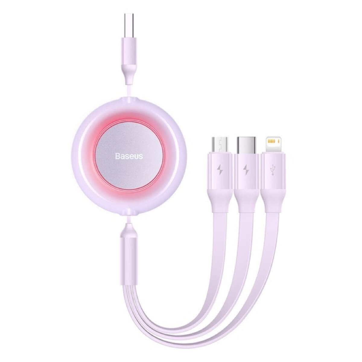 Кабель Baseus Bright Mirror 2 Series Retractable 3-in-1 Fast Charging Data Cable USB to Micro-USB+Lightning+Type-C 3.5A 1.1m Purple (CAMJ010005)