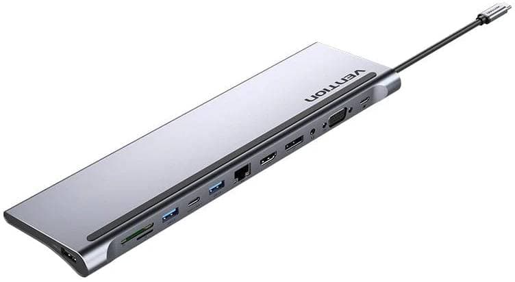 Док-станція хаб Vention THTHC USB3.1 Type-C - DP HDMI VGA USB-C USB 3.0 x3 RJ45 SD TF TRRS 3.5mm PD 100W 11в1 Grey