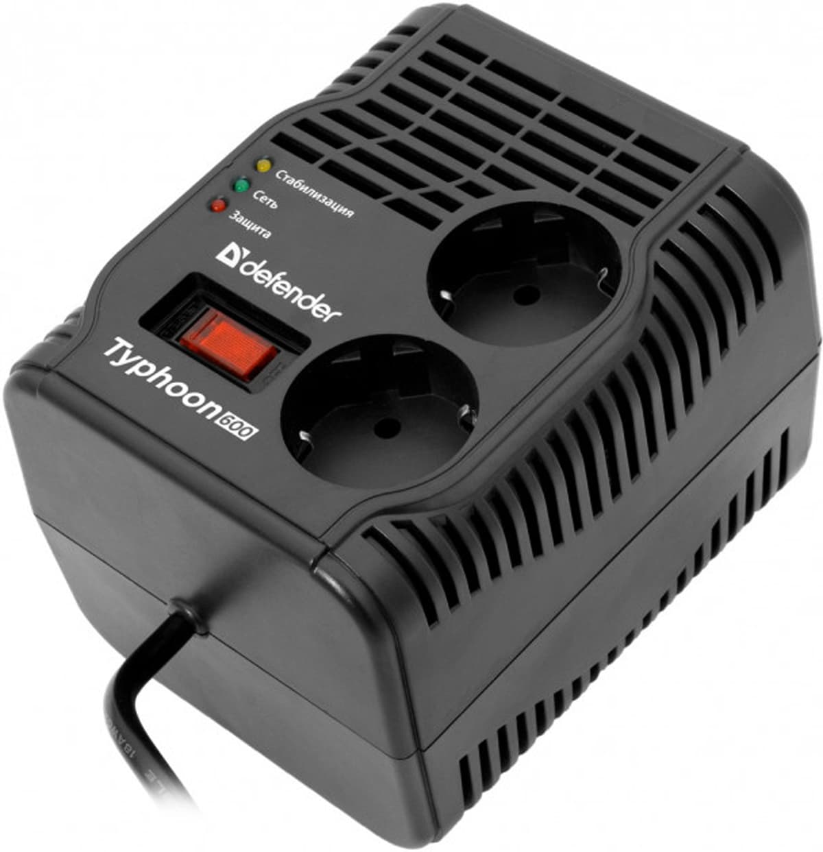 Стабилизатор напряжения релейный однофазный Defender AVR Typhoon 600 200 Вт 2 розетки Black (99032)