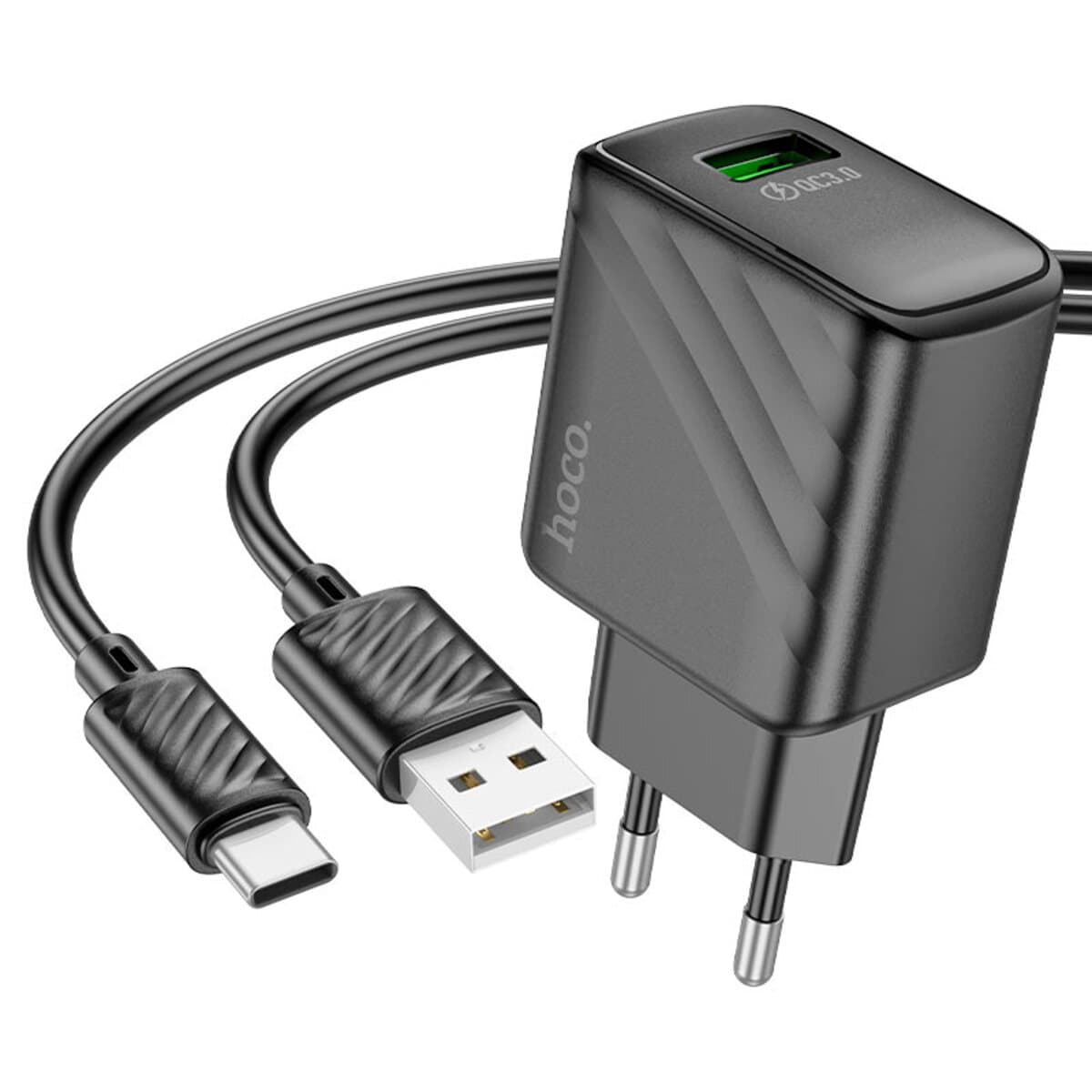 Зарядное устройство HOCO CS21A Rich single port QC3.0 charger set USB to Type-C cable EU Black