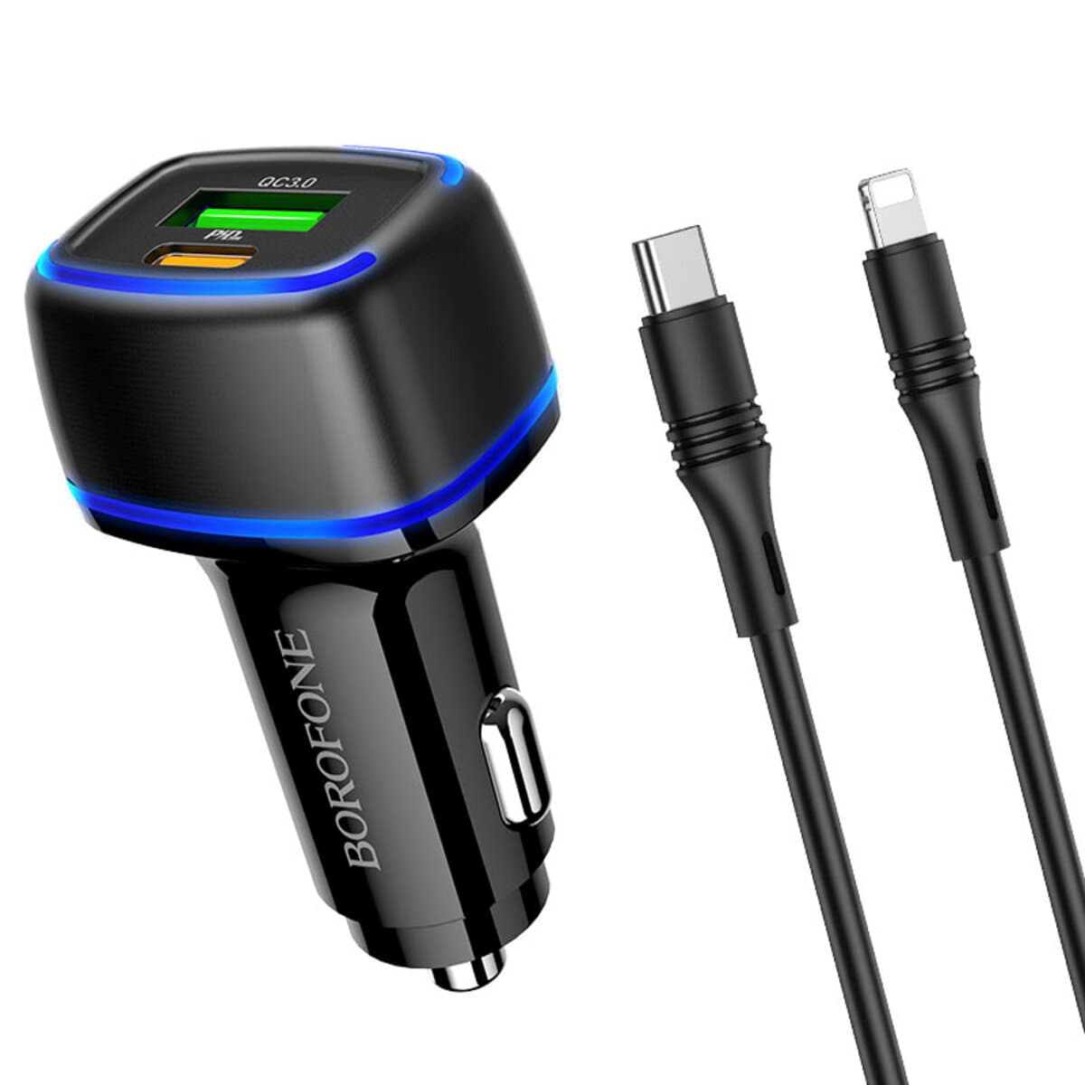 Автомобільний зарядний пристрій BOROFONE BZ14A Mercury PD20W+QC3.0 Type-C to Lightning cable Black (BZ14ACLB)