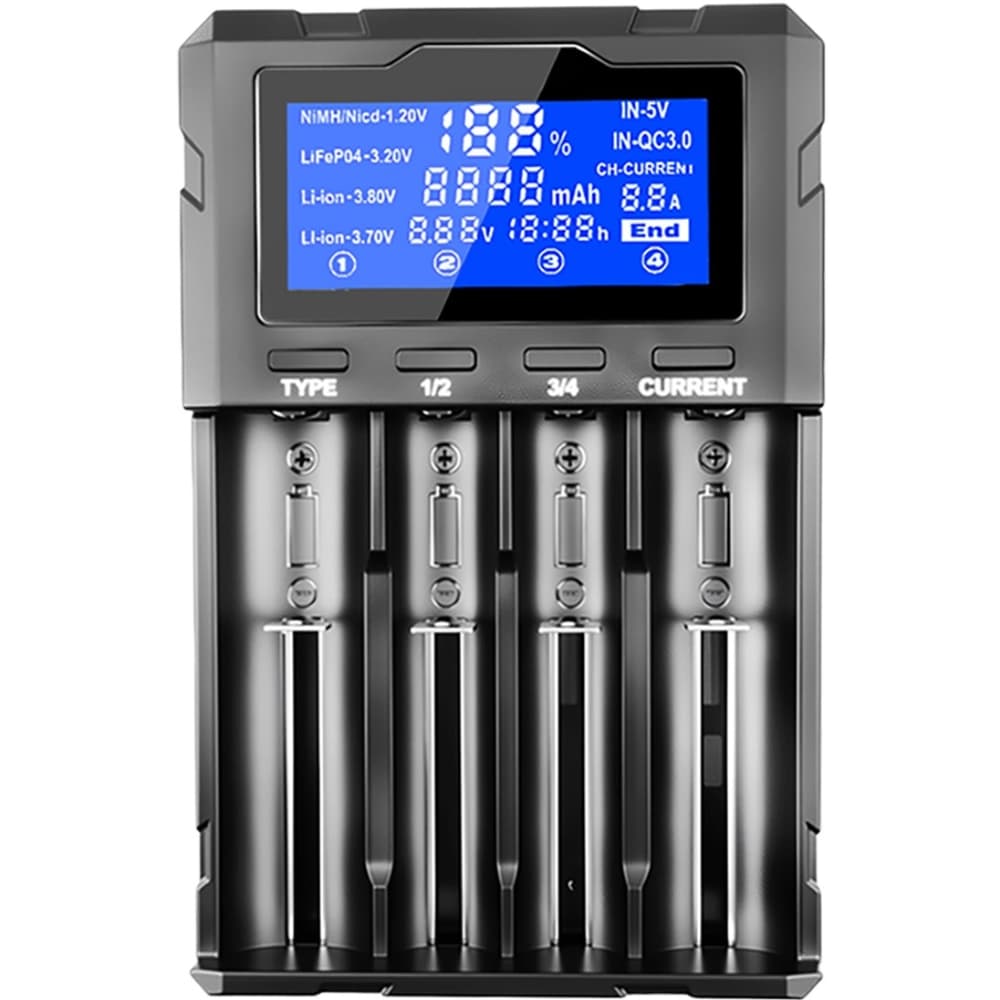 Зарядний пристрій для акумуляторів LiitoKala Lii-KU4 LCD для 18650 26650 21700 Li-Ion LiFePO4 AA AAA NiCd/NiMH Black (Lii-KU4)