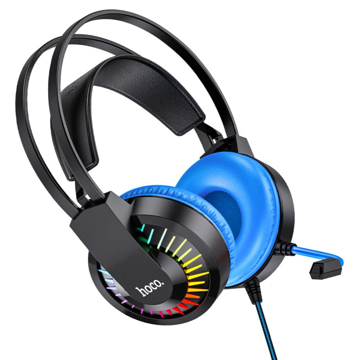 Дротові ігрові навушники з мікрофоном HOCO W105 Joyful gaming headphones LED 3.5мм USB Black-Blue