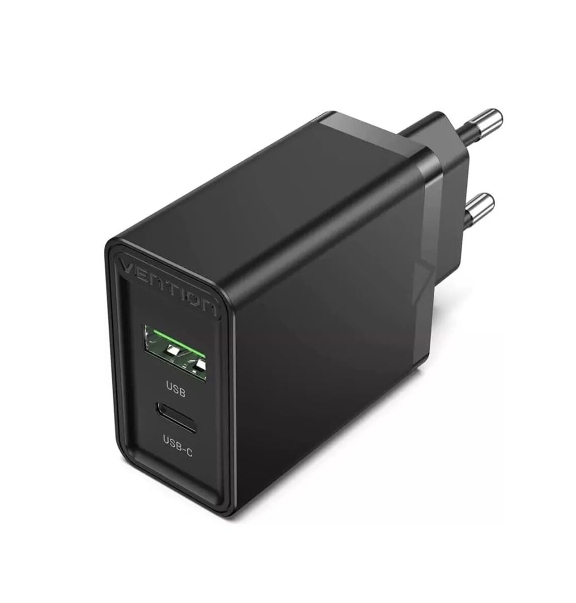 Зарядний пристрій Vention Two-Port USB+Type-C Wall Charger 18W/20W EU-Plug 3A Black (FBBB0-EU)