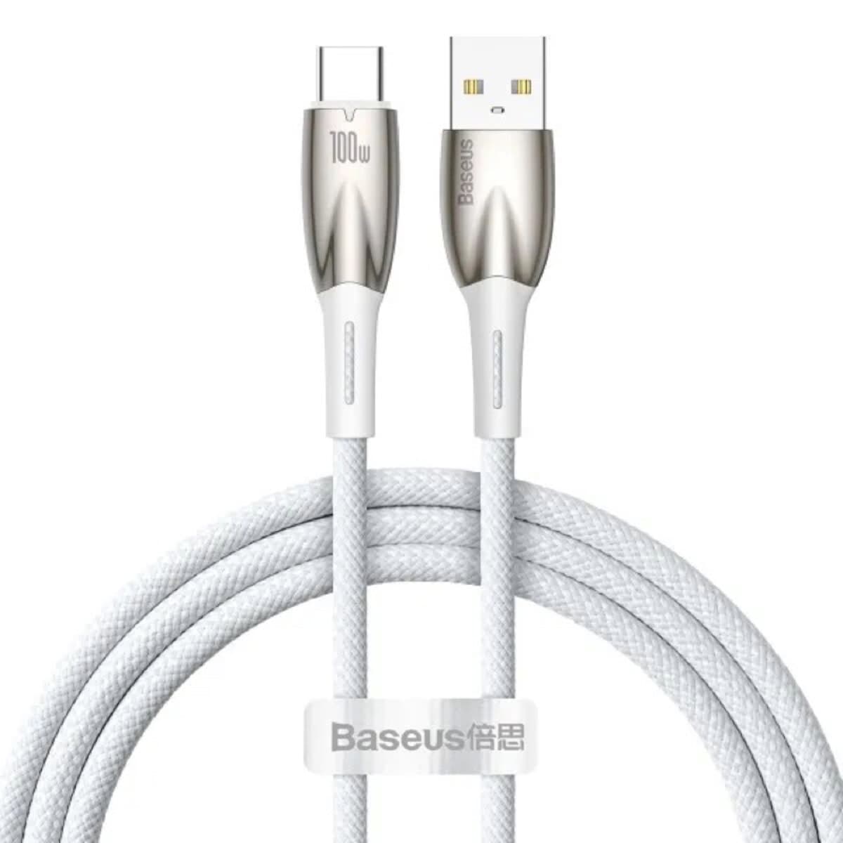 Кабель Baseus Glimmer Series Fast Charging Data Cable USB to Type-C 100W 1m White (CADH000402)