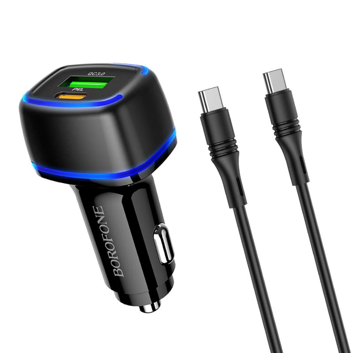 Автомобільний зарядний пристрій BOROFONE BZ14A Mercury PD20W+QC3.0 Type-C to Type-C cable 3A Black (BZ14ACCB)