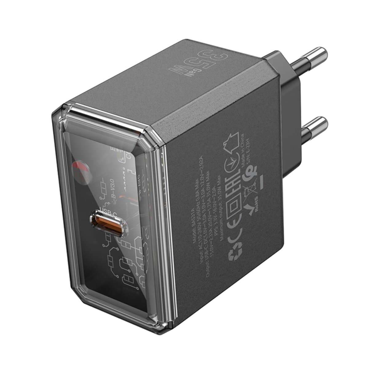 Зарядний пристрій BOROFONE BAS31A Treasure single port PD35W charger EU 1xType-C Black
