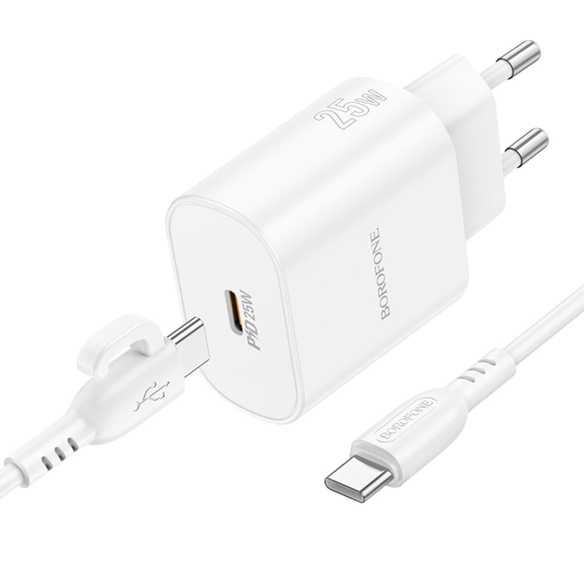Зарядное устройство BOROFONE BA82A Platinum single port PD25W charger set Type-C to Type-C cable EU White