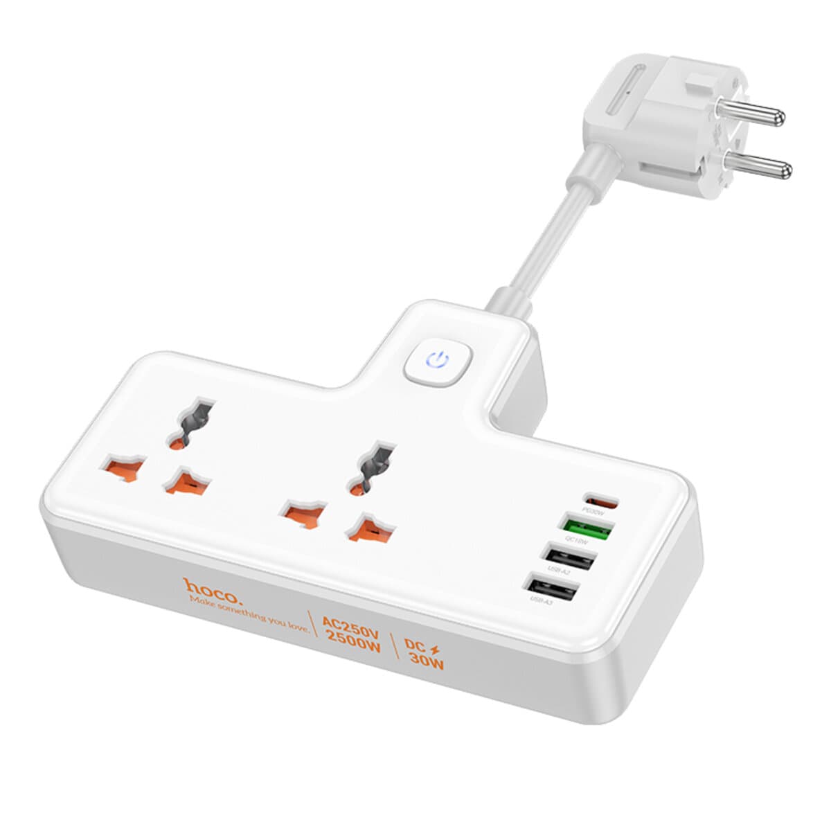 Мережевий подовжувач HOCO AC12A Reise 2-position expansion socket PD 30W 1C3A USBx3 + Type-C White