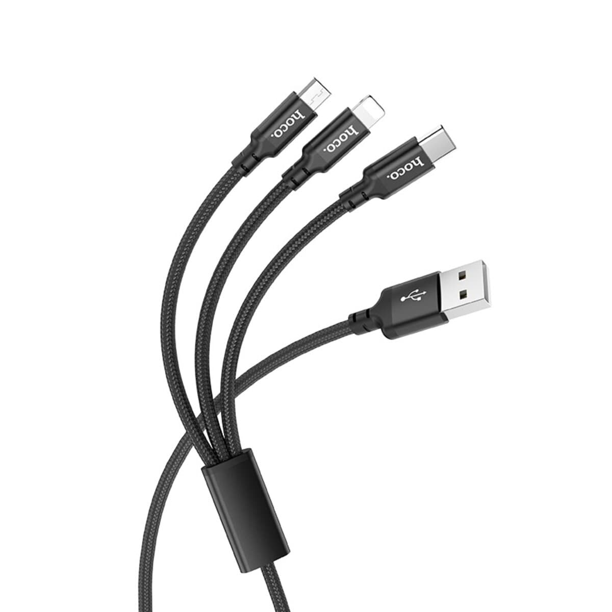 Кабель HOCO X14 3-in-1 Times speed charging cable USB to Lightning+Micro-USB+Type-C 1m 2A Black