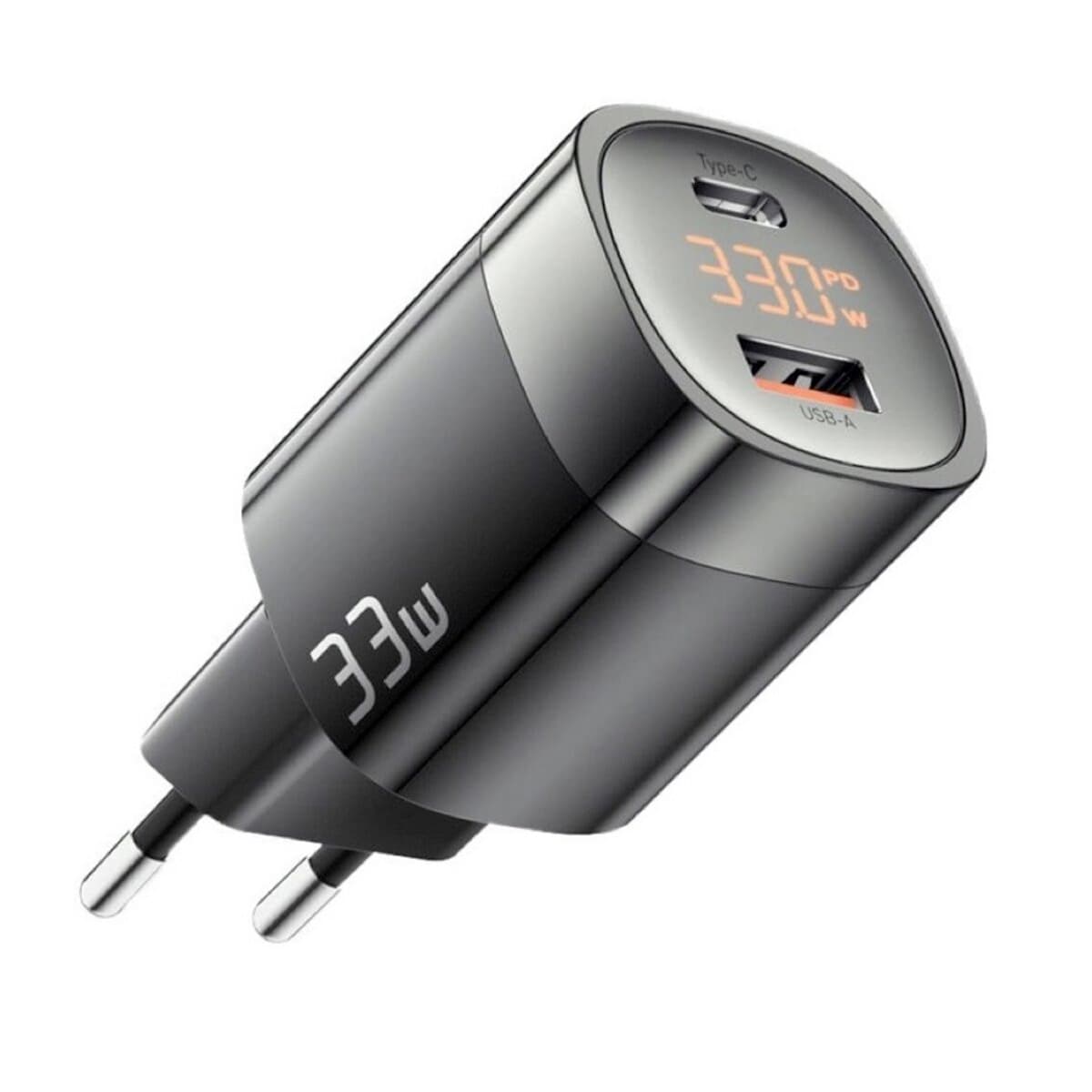 Зарядний пристрій Essager Lingyun 33W GaN Digital Display Travel Charger 1xUSB 1xType-C EU Black (ECTCA-LYB01-Z)