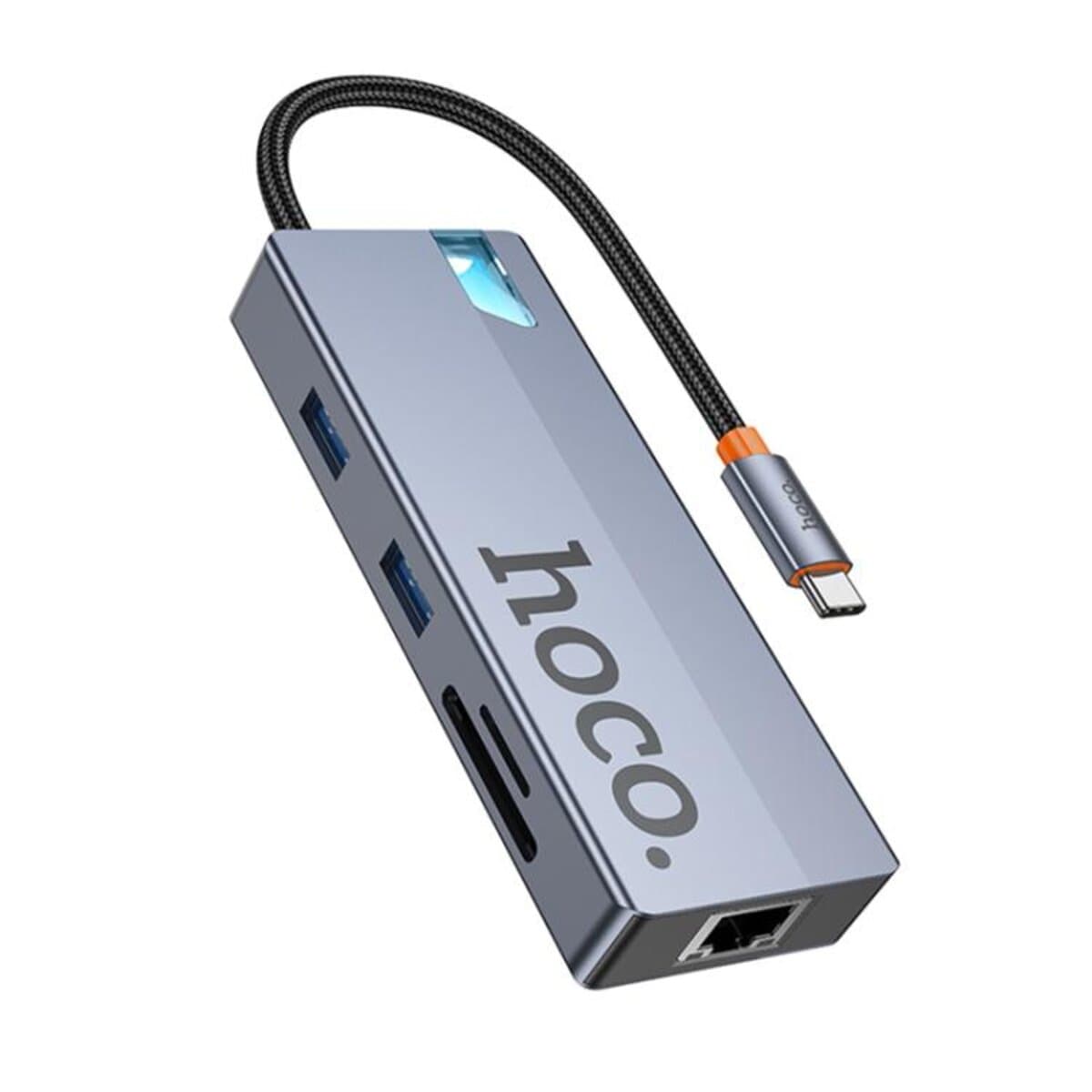 USB-хаб HOCO HB52 Wow 8-in-1 multi-function converter Type-C to HDTV+RJ45+SD/TF+PD+Type-C3.0+USB3.0x2 Grey