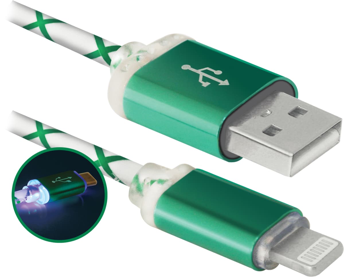 Кабель Defender ACH03-03LT для iPhone Ipad Lightning 1м Green (87553)