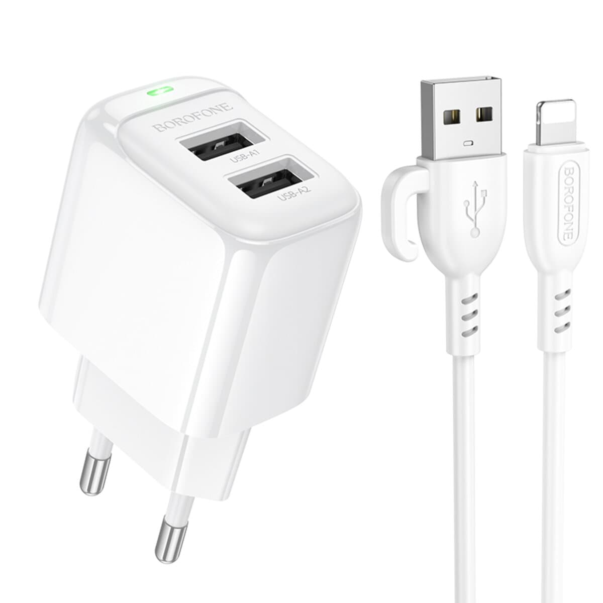 Зарядний пристрій з кабелем BOROFONE BAS41A Potential dual-port charger set USB to Lightning White
