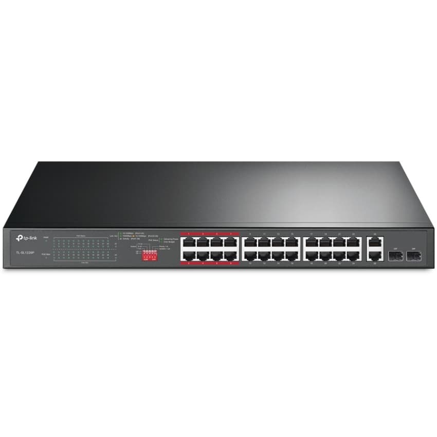 Комутатор TP-Link TL-SL1226P 24xFE 24xPoE 2xSFP 250Вт Некерований Метал Black