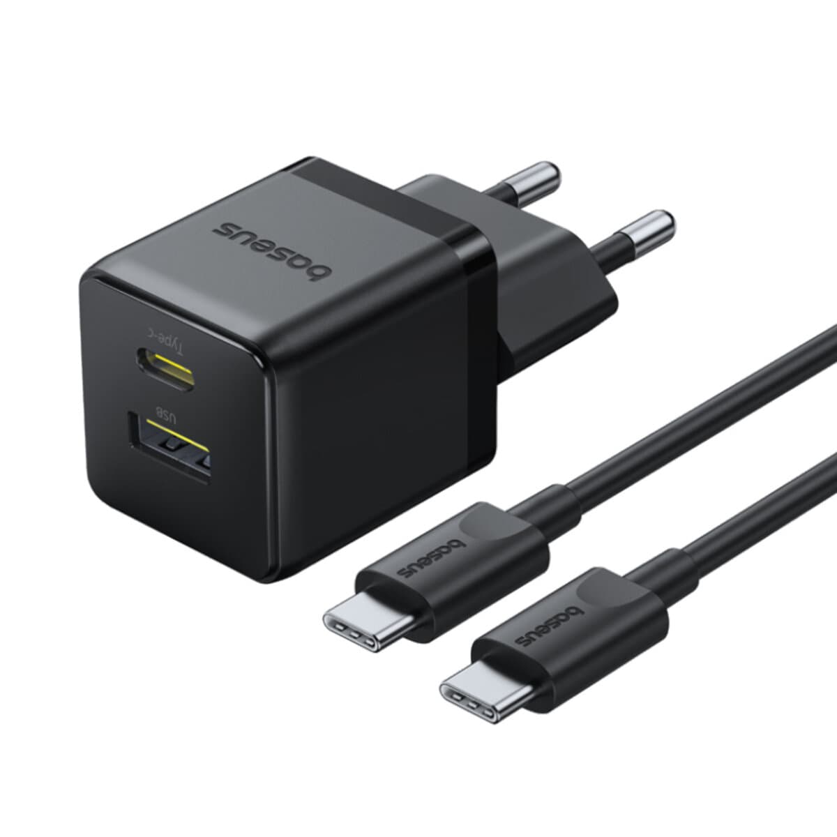 Зарядний пристрій Baseus Palm Fast Charger 1xType-C 1xUSB 30W EU with Type-C to Type-C cable 60W 20V 3A 1m Black (P1011160A113-01)