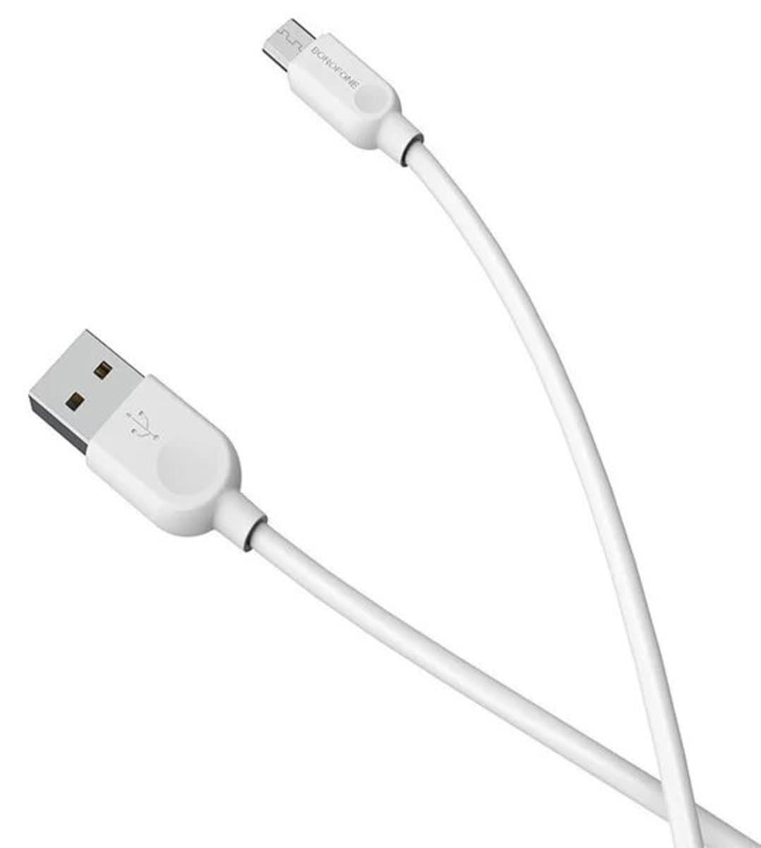 Кабель BOROFONE BX14 USB to MicroUSB 2.4A 2m PVC TPE connectors White (BX14M2W)