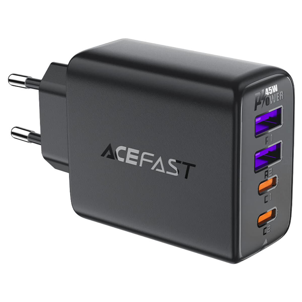 Зарядний пристрій ACEFAST A61 PD45W GaN 2xType-C+2xUSB charger 3A Black