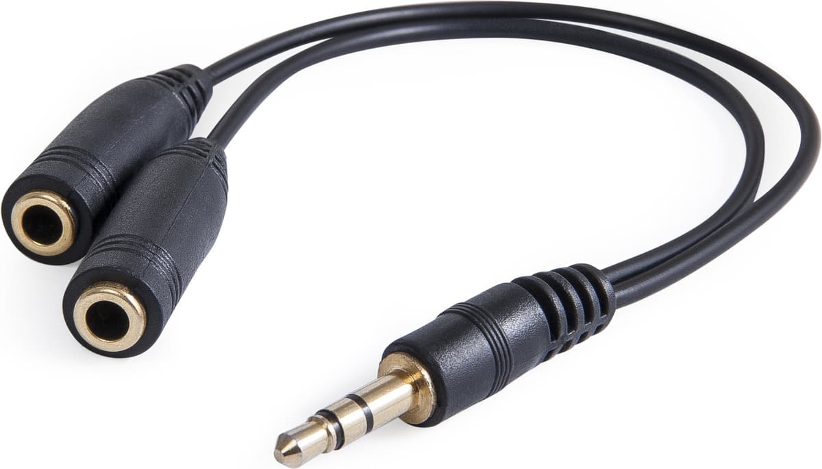 Перехідник аудіо Defender Jack 3.5мм M 3pin to 2хJack 3.5мм F розгалужувач 15см Headset Jack Black (63001)