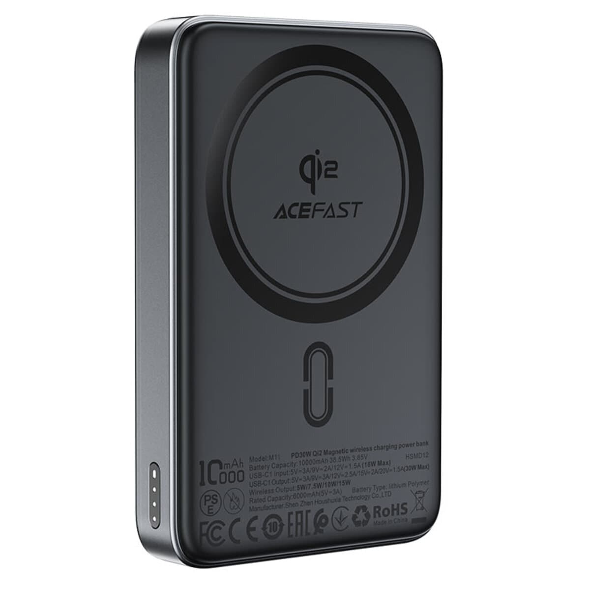 Powerbank павербанк УМБ ACEFAST M11 PD30W Qi2 magnetic wireless charging 10000mAh Black