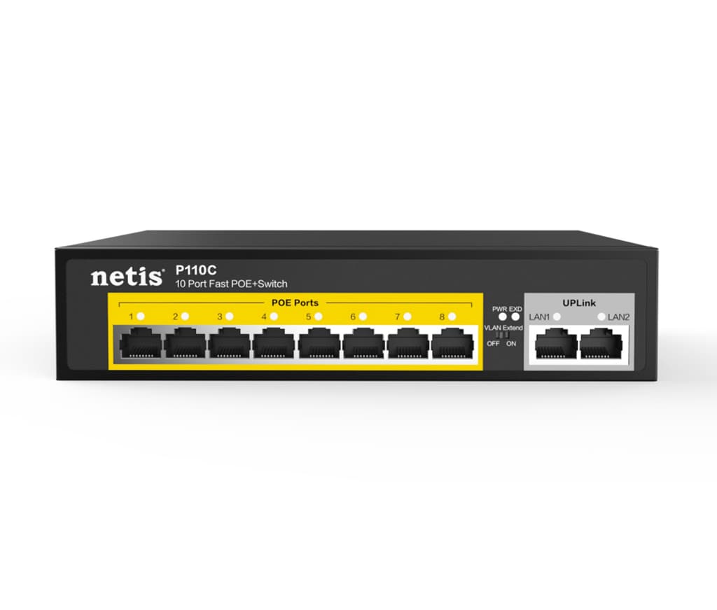 Комутатор Netis P110C 8хPOE 10/100 Мбіт/с 2х10/100 Мбіт/с RJ45 Black