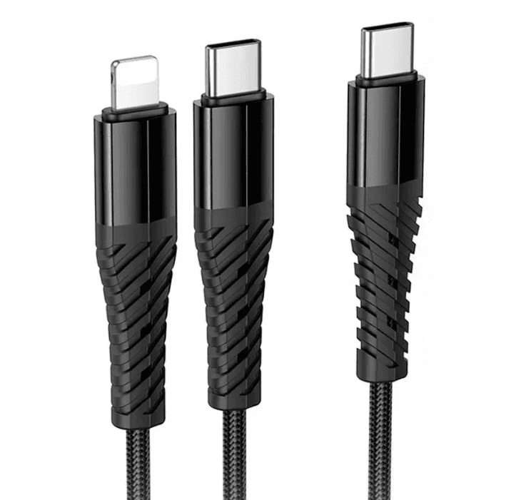 Кабель HOCO X123 Victory 2A 1m 2-in-1 charging cable Type-C to Lightning+Type-C Black