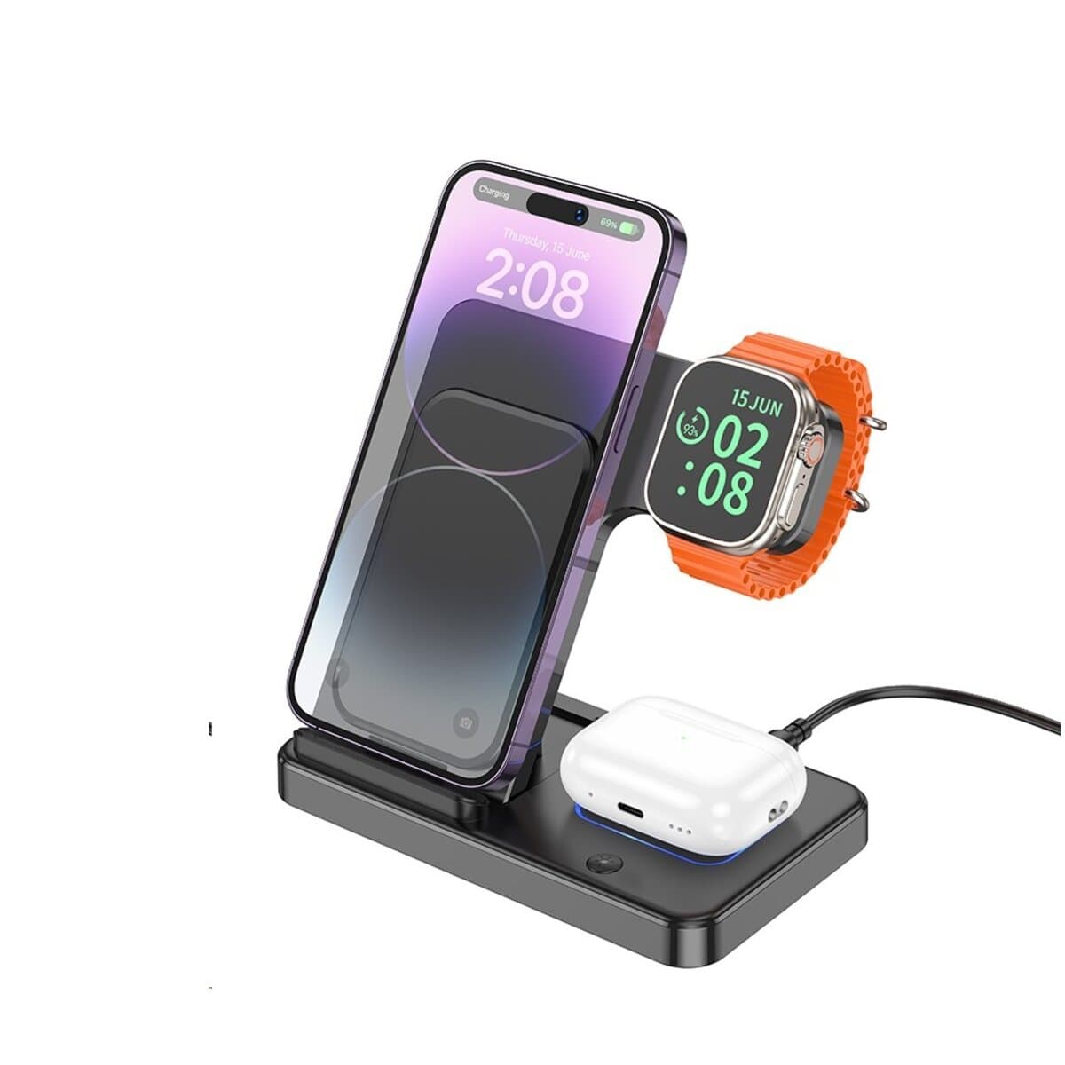 Бездротовий зарядний пристрій Qi BOROFONE BQ26 Best 3-in-1 Wireless Fast Charger QC3.0 Black