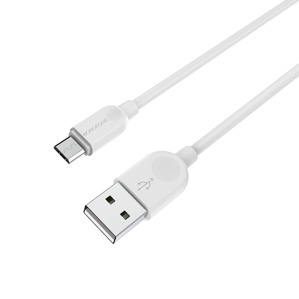 Кабель BOROFONE BX14 USB to MicroUSB 2.4A 3m PVC TPE connectors White (BX14M3W)